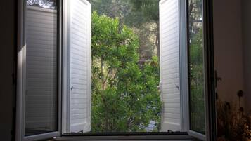 Doppia Deluxe, bagno privato, vista giardino | Una cassaforte in camera, insonorizzazione, ferro/asse da stiro