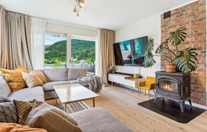 Smart TV y chimenea 