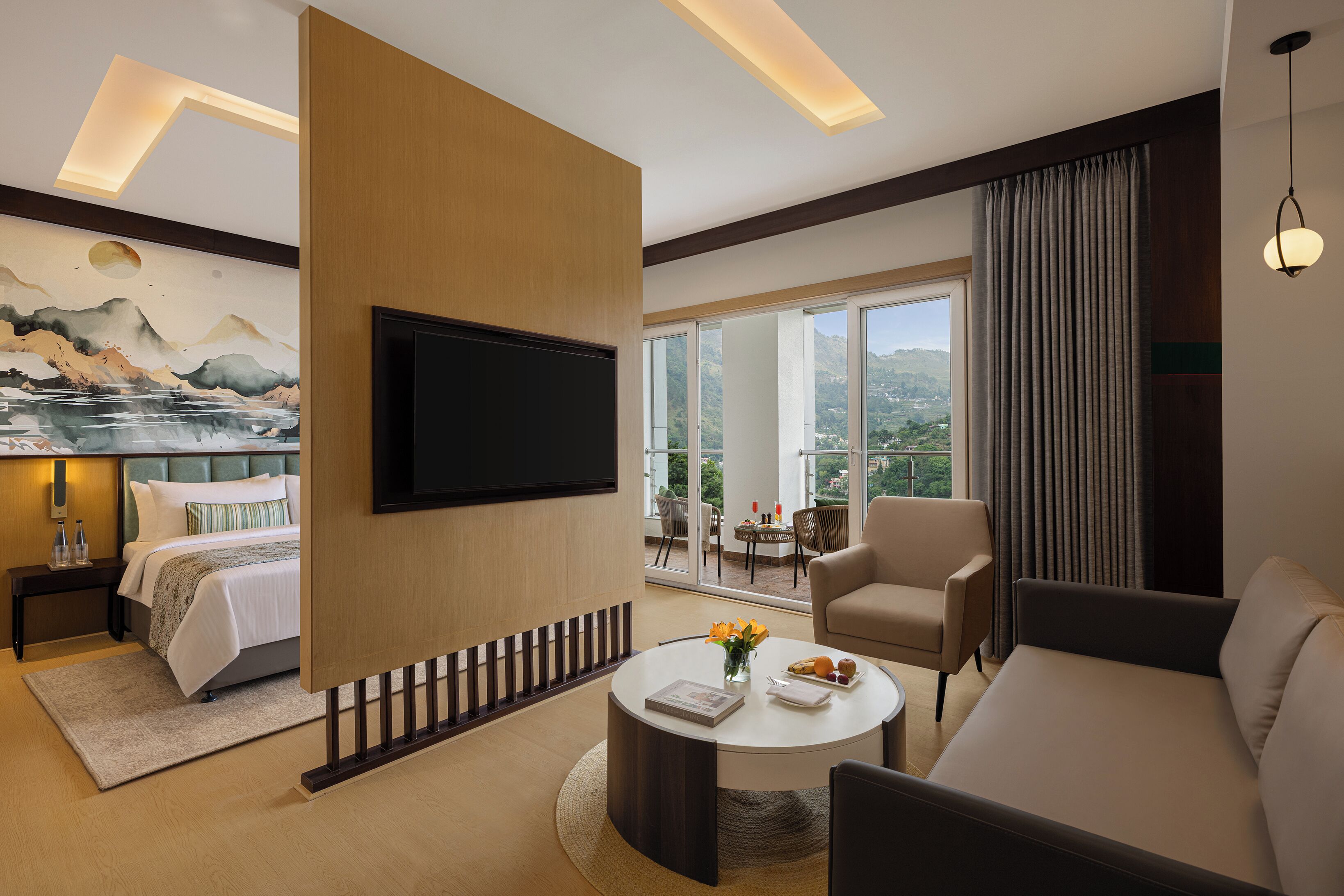 Suite, 1 Queen Bed (Lake View Suite) | Living area | 50-inch LED TV with satellite channels