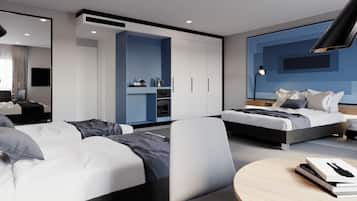 Family Room, 2 Double Beds | Bathroom | Separate tub and shower, rainfall showerhead, free toiletries