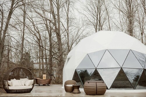 Luxury Glamping Dome with Fire Pit and Open Field Views in Ontario, Canada
