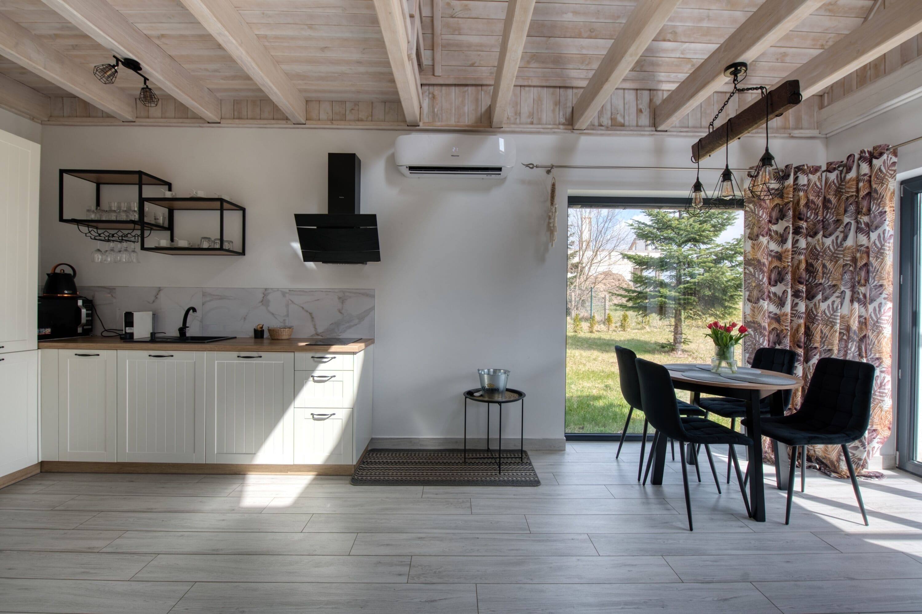 Comfort Chalet, Garden View | Private kitchen | Full-sized fridge, oven, stovetop, dishwasher
