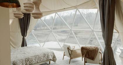 Peaceful Boho Dome Escape with Open Field Views in Ontario, Canada
