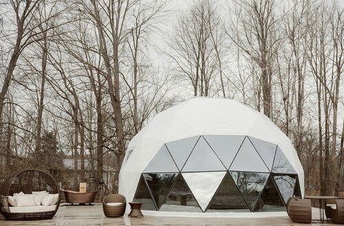Peaceful Boho Dome Escape with Open Field Views in Ontario, Canada