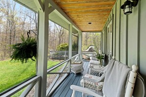 Terrace/patio - Secluded Riverfront Farmhouse with Pool, Hot Tub & Firepit in Ontario, Canada (Marmora)