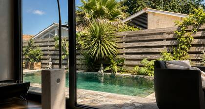 Elegant architect-designed villa with heated Bali pool and large bay windows