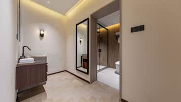 Chambre Double Ville, vue ville | Salle de bain | Douche, articles de toilette gratuits, sĂšche-cheveux, chaussons