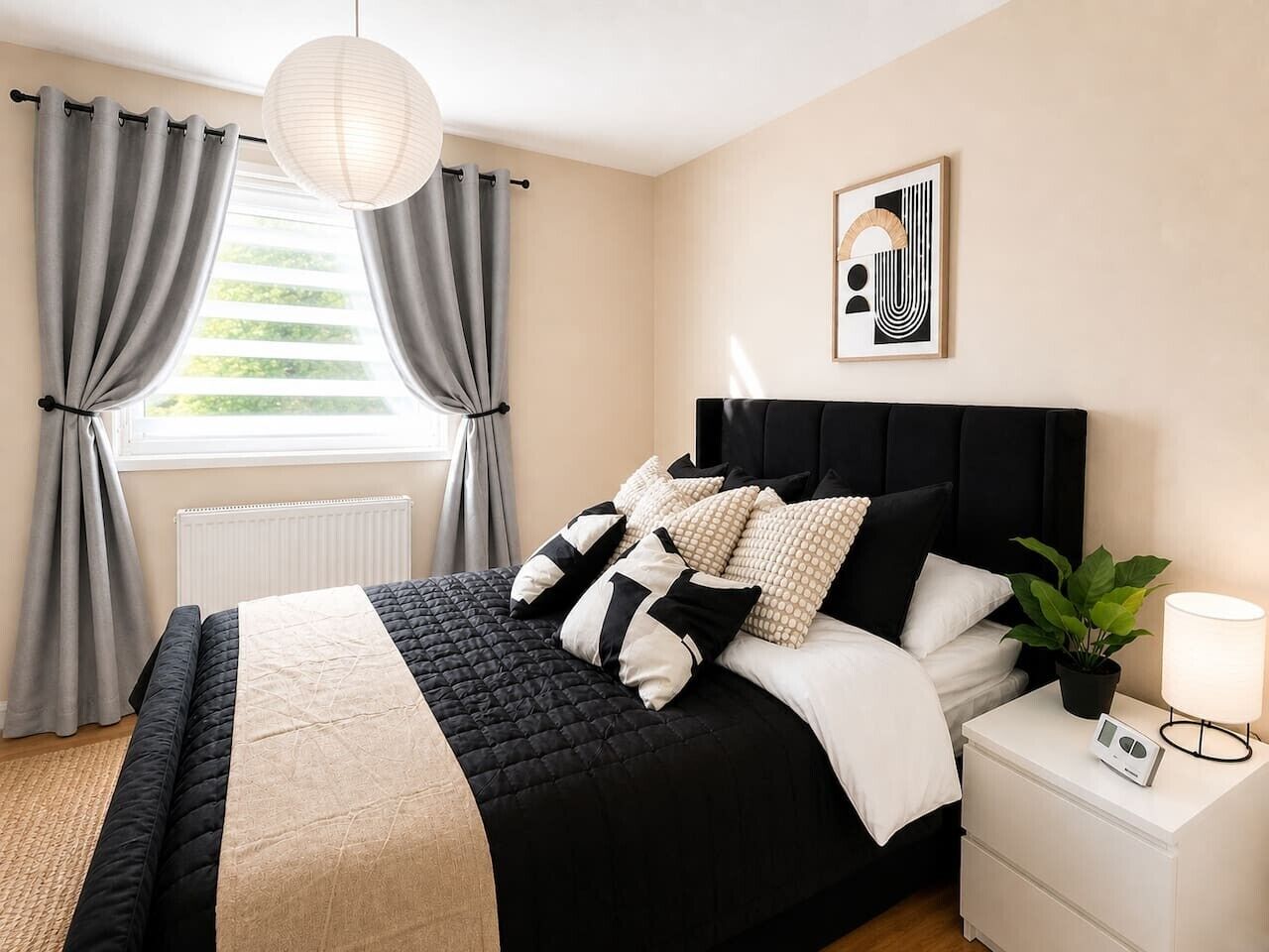 Bedroom one features a comfortable double bed with fresh linen and towels provided.