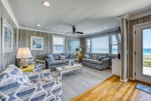 Living area - Surf City Oceanfront Home w/ Private Beach Access • Walk to Pier & Dining (Surf City)