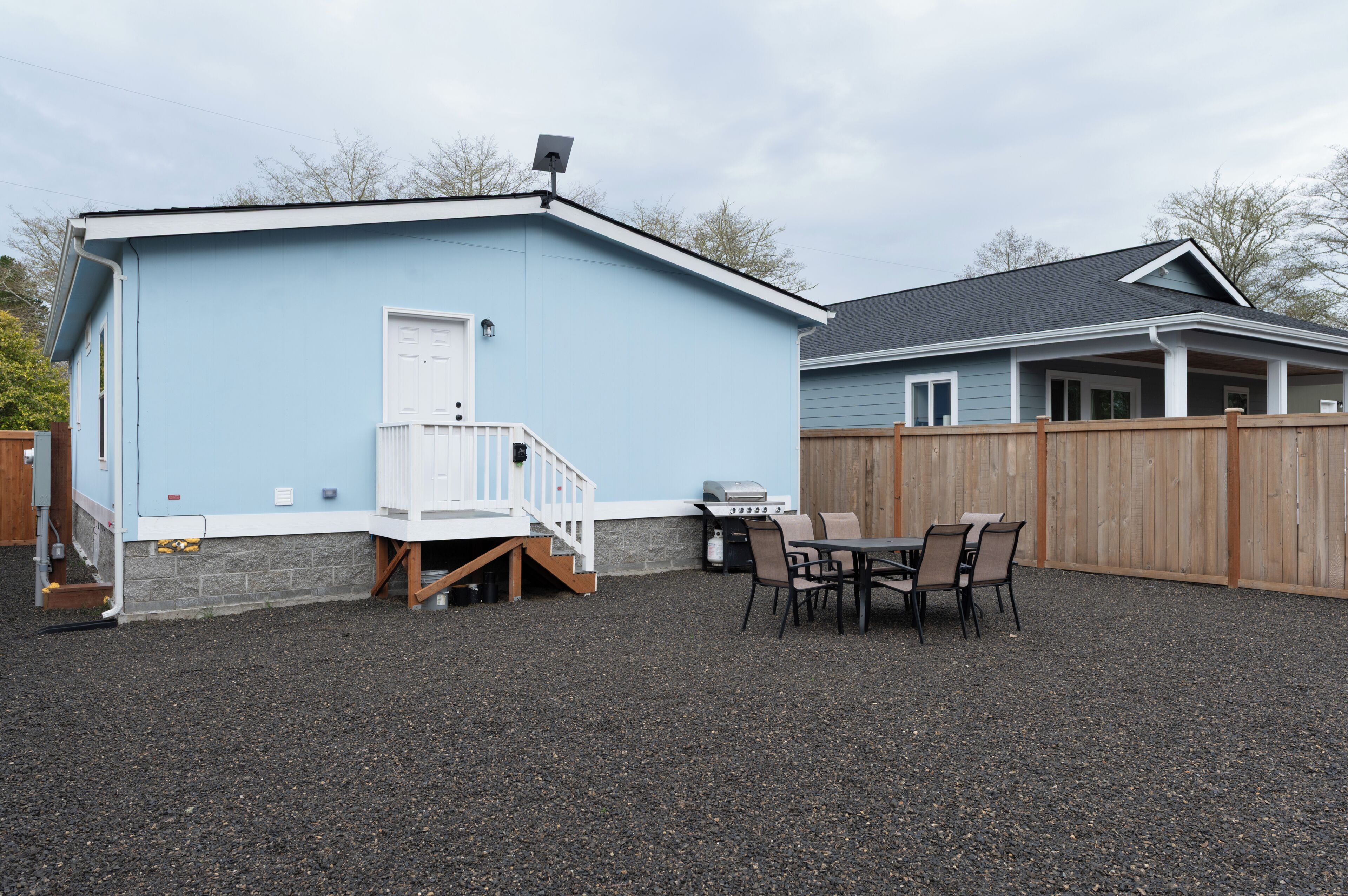Outdoor table for six beside grill