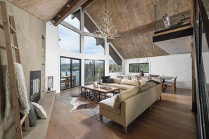 TV, fireplace - Emerald Point Retreat, lakefront with dock! (Lake Arrowhead)