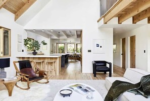TV, fireplace, offices - The Mountain House, by designer Emily Henderson (Lake Arrowhead)