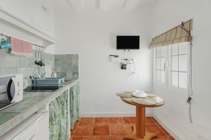 Fridge, microwave, stovetop, electric kettle