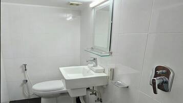 Shower, towels, soap, shampoo