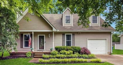 Cozy custom-furnished home with yard, firepit, children's items, AC, & office