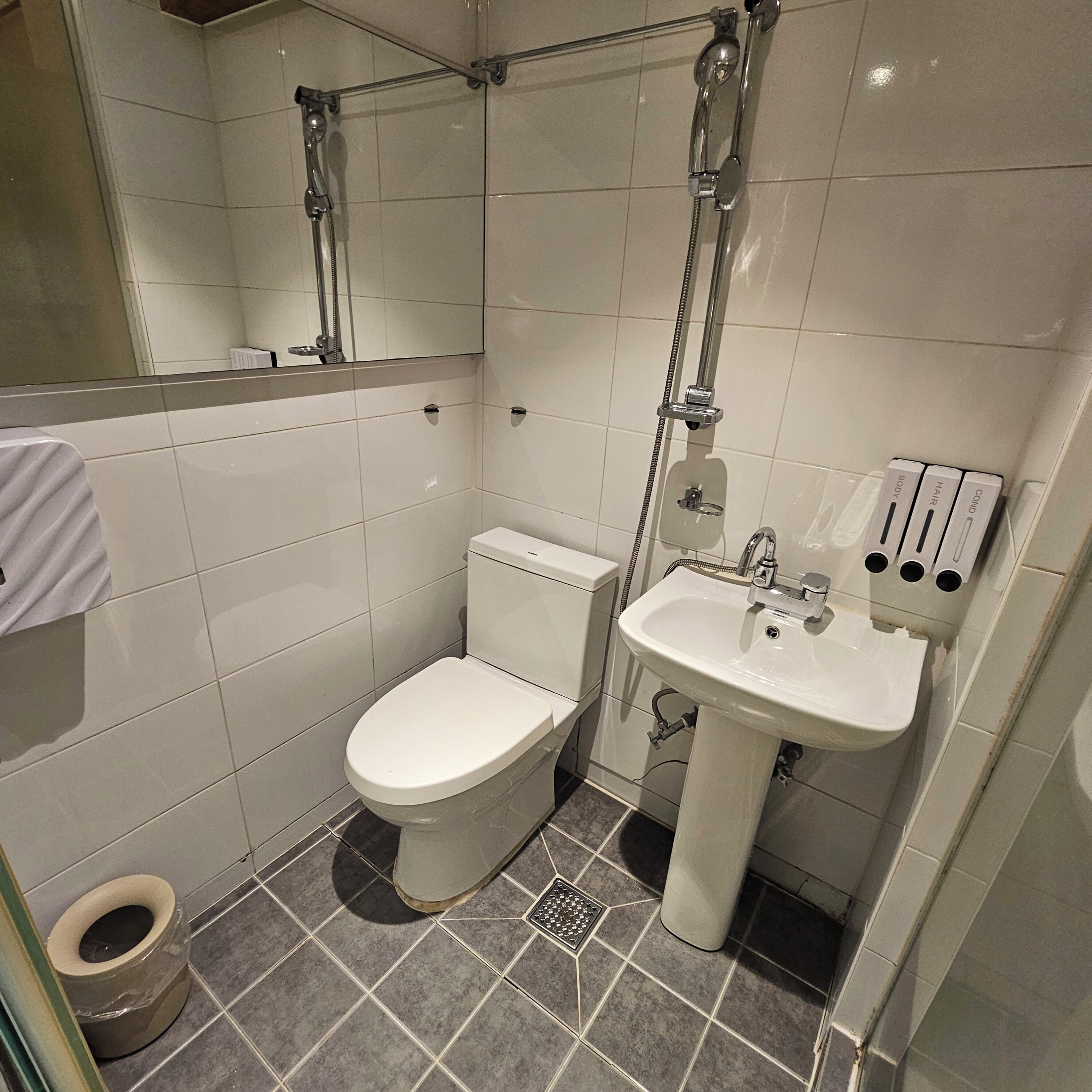 Chambre Double ou avec lits jumeaux, 2 lits une place | Salle de bain | Sèche-cheveux, serviettes fournies, shampoing, papier toilette