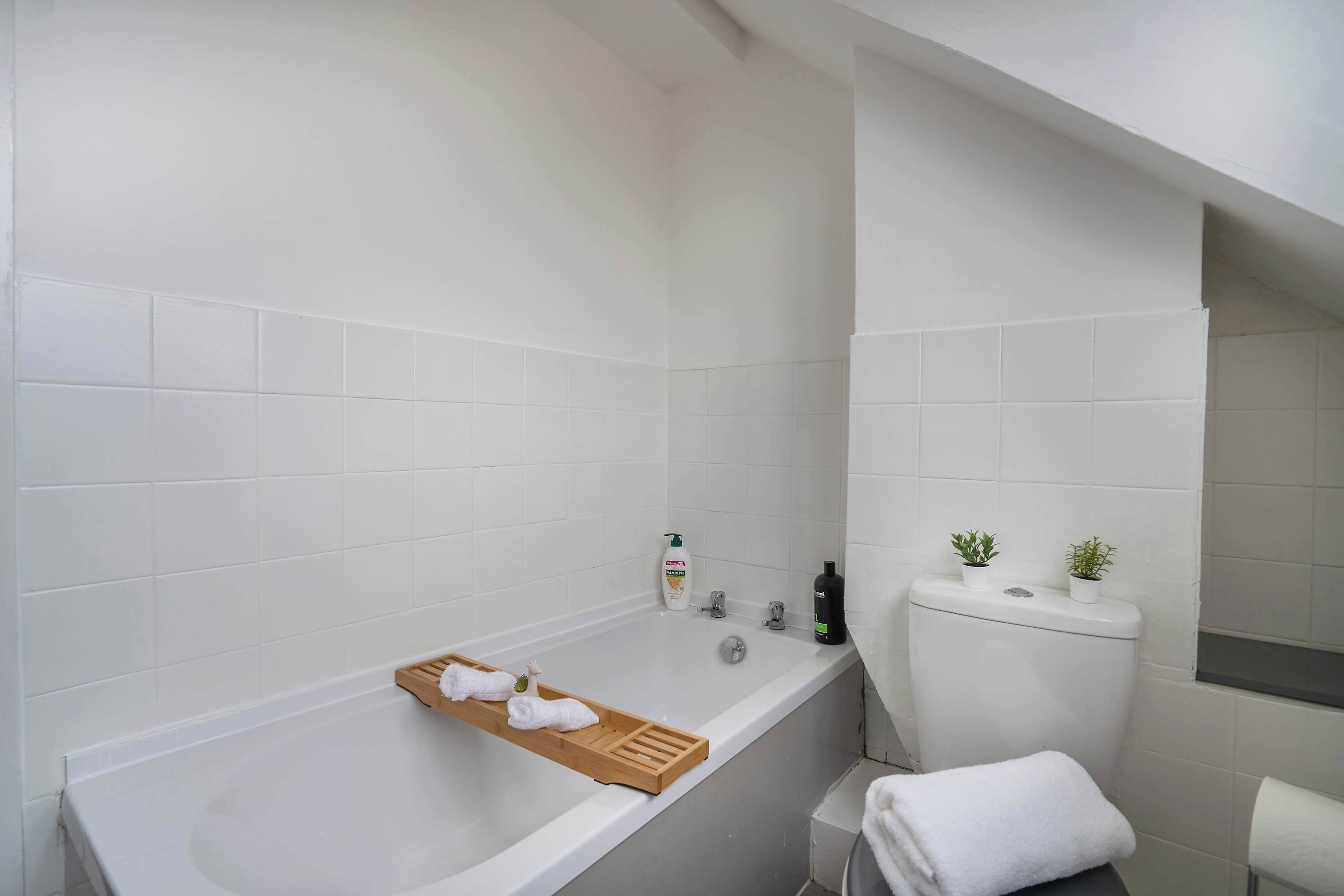Shower, towels, shampoo
