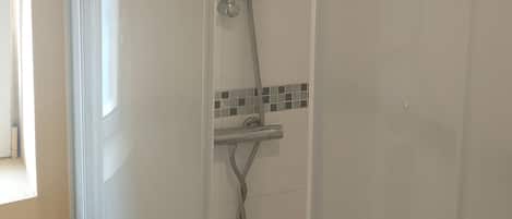 Shower, hair dryer, soap