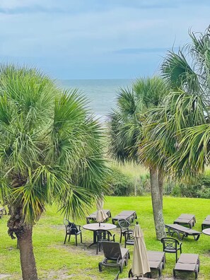 Outdoor dining - Waveside Retreat • Bright 1BR with Balcony (Myrtle Beach)