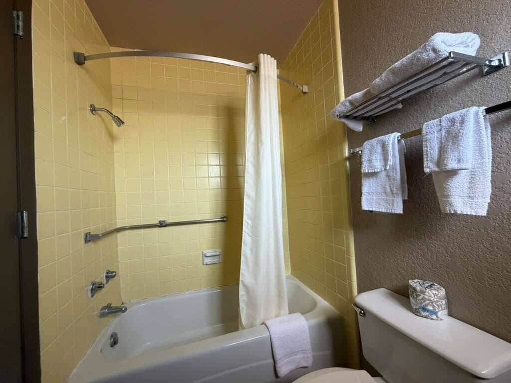 Shower, towels, soap, shampoo