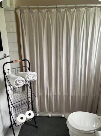 Hair dryer, towels, soap, shampoo. Cute cozy red cottage.Close to the KVR, and river, perfect for outdoorsy people.