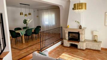 TV, fireplace