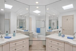 Douche, sèche-cheveux, serviettes fournies, savon
