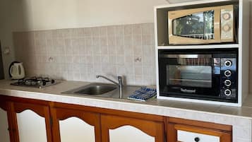 Apartamento executivo, suíte, vista para o mar | Cozinha privada | Geladeira grande, micro-ondas, fogão, cooktop