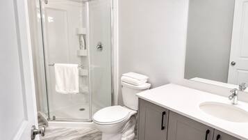Shower, towels, toilet paper