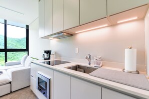 Comfort-studio, kaupunkinäköala | Yksityinen keittiö | Täysikokoinen jääkaappi, mikroaaltouuni, liesi