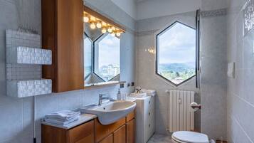 Bidet, towels, toilet paper
