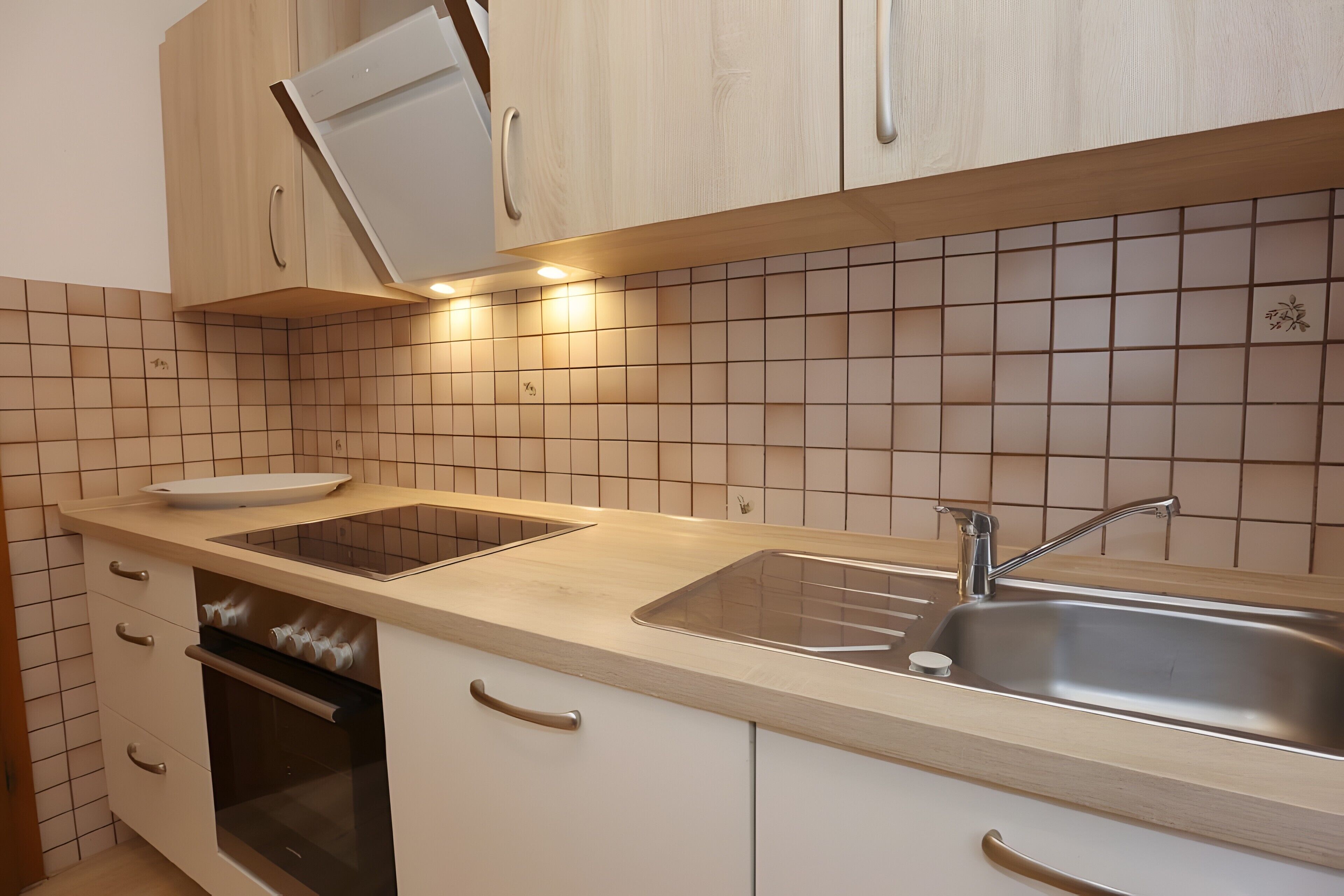 Wasserkocher mit Kaffee-/Teezubehör, Kühlschrank, Mikrowelle, Ofen