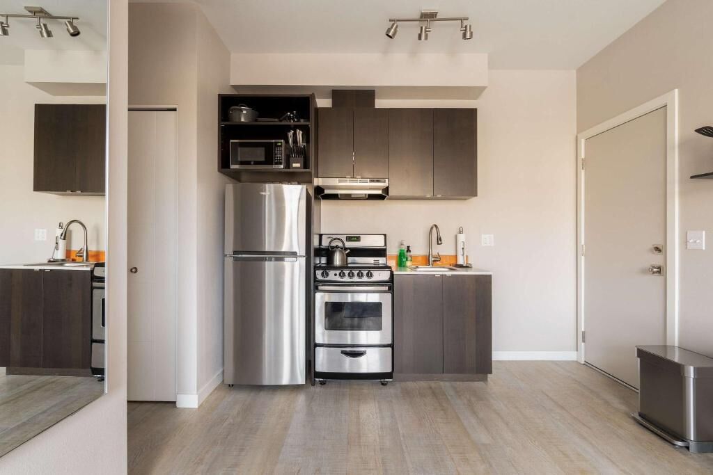 Basic Apartment | Private kitchen | Oven, stovetop, cookware/dishes/utensils
