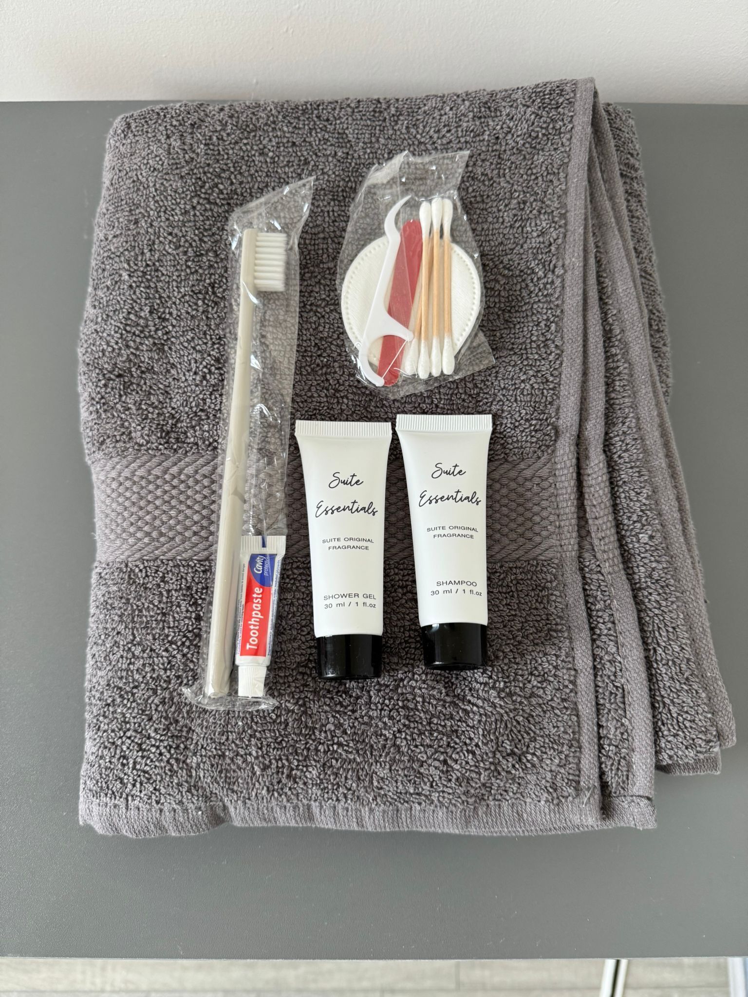 Shower, towels, soap, toilet paper