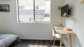 Desk, blackout curtains, iron/ironing board, free WiFi