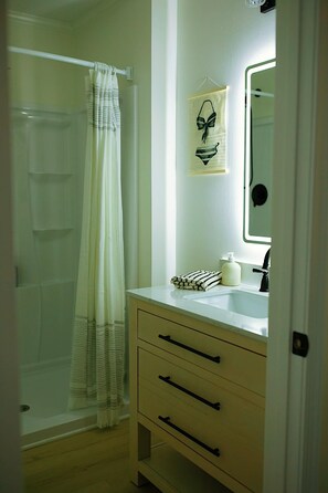 Shower, hair dryer, towels, soap - Sunny  3-bedroom townhome with Pool in charming Lewes (Lewes)