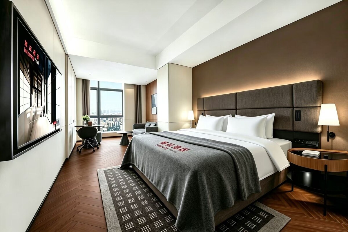 Minibar gratis, meja kerja, dan ruang kerja ramah laptop