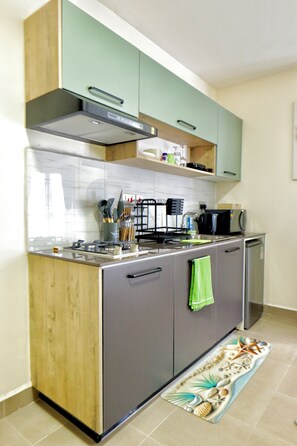 Private kitchen - Stylish duplex studio with balcony, fast Wi-Fi, cozy luxury & city vibes. (Nairobi)