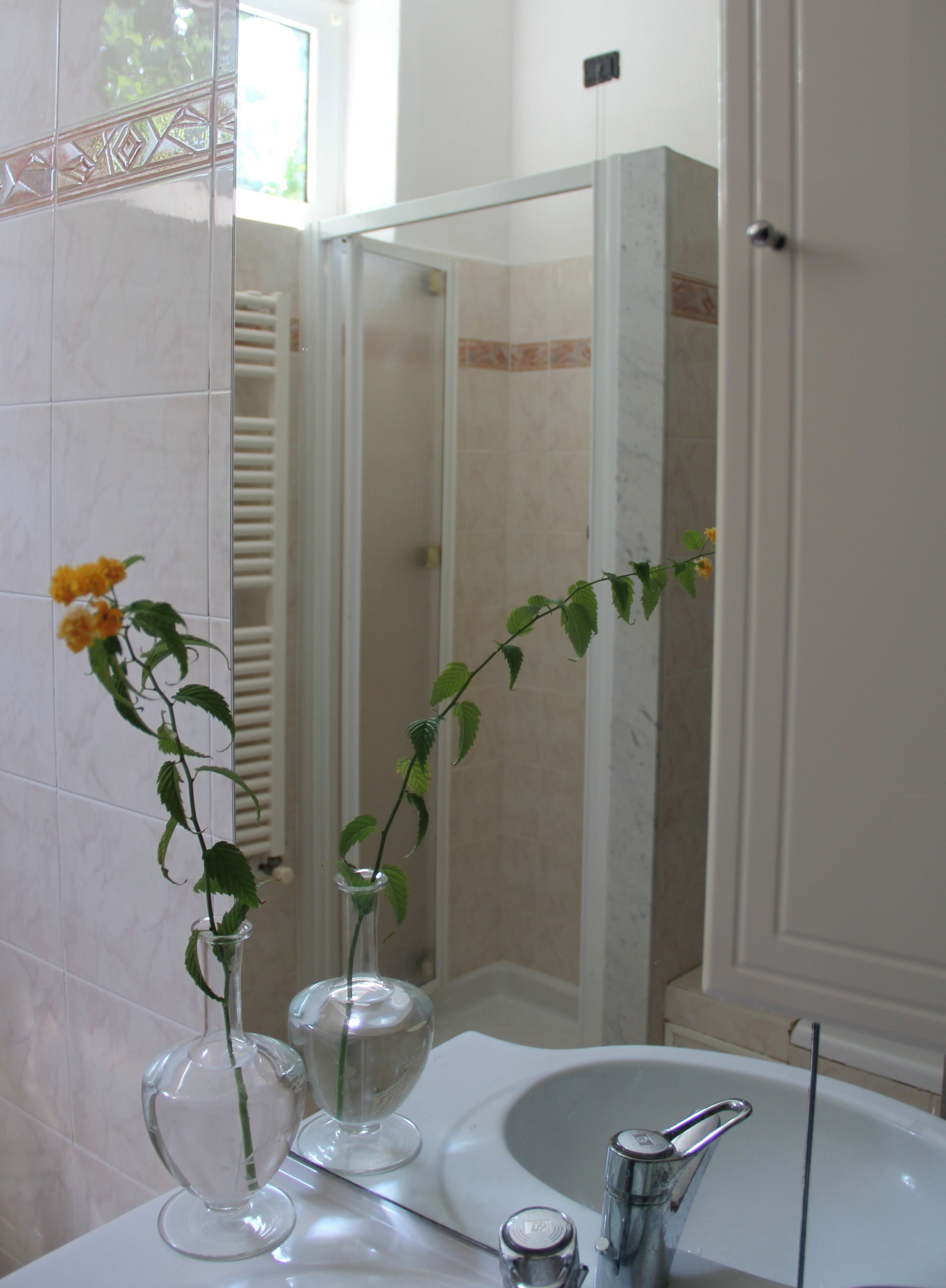 Douche, sèche-cheveux, bidet, serviettes fournies