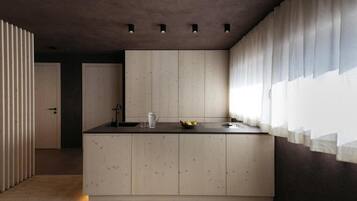 Fridge, stovetop, dishwasher, cookware/dishes/utensils