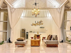 Two-Bedroom Villa with Private Pool | Living area | 32-inch flat-screen TV with cable channels - Hafrana Villa by AGATA - 700sqm 2BR Villa with Private Pool & Jacuzzi (Selat)