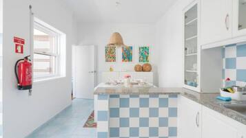 Fridge, oven, stovetop, coffee/tea maker