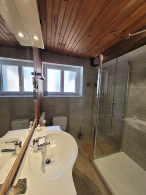 Shower, hair dryer, towels - Holiday Home “Gîte De La Source” with Private Terrace and Garden (Doizieux)