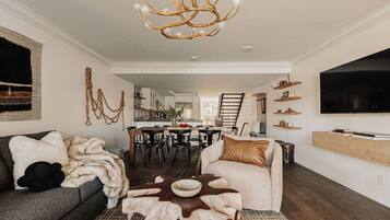 TV, fireplace