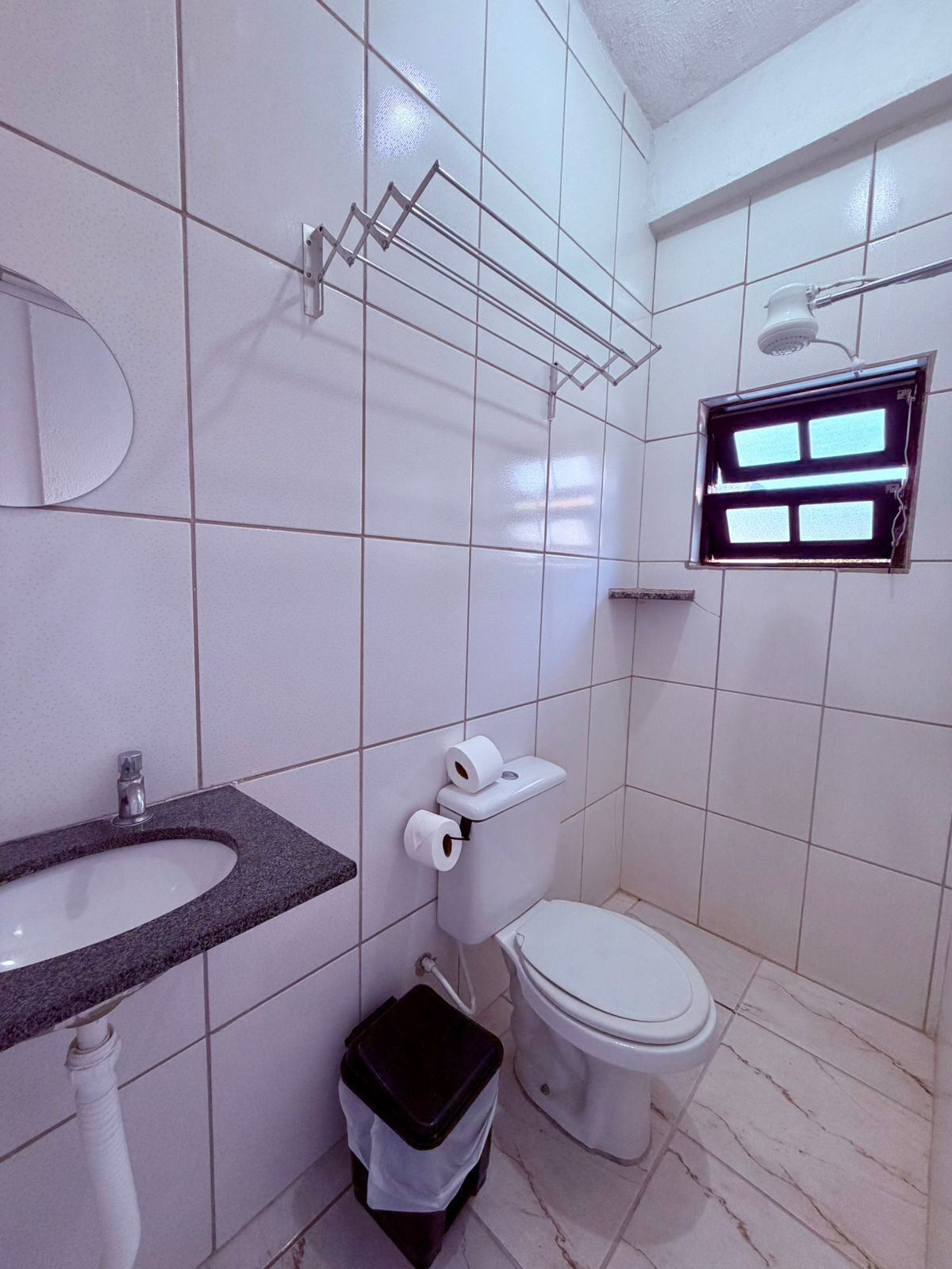 Standard Quadruple Room, Courtyard View | Bathroom | Shower, hair dryer, towels, soap