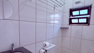Standard Quadruple Room, Courtyard View | Bathroom | Shower, hair dryer, towels, soap