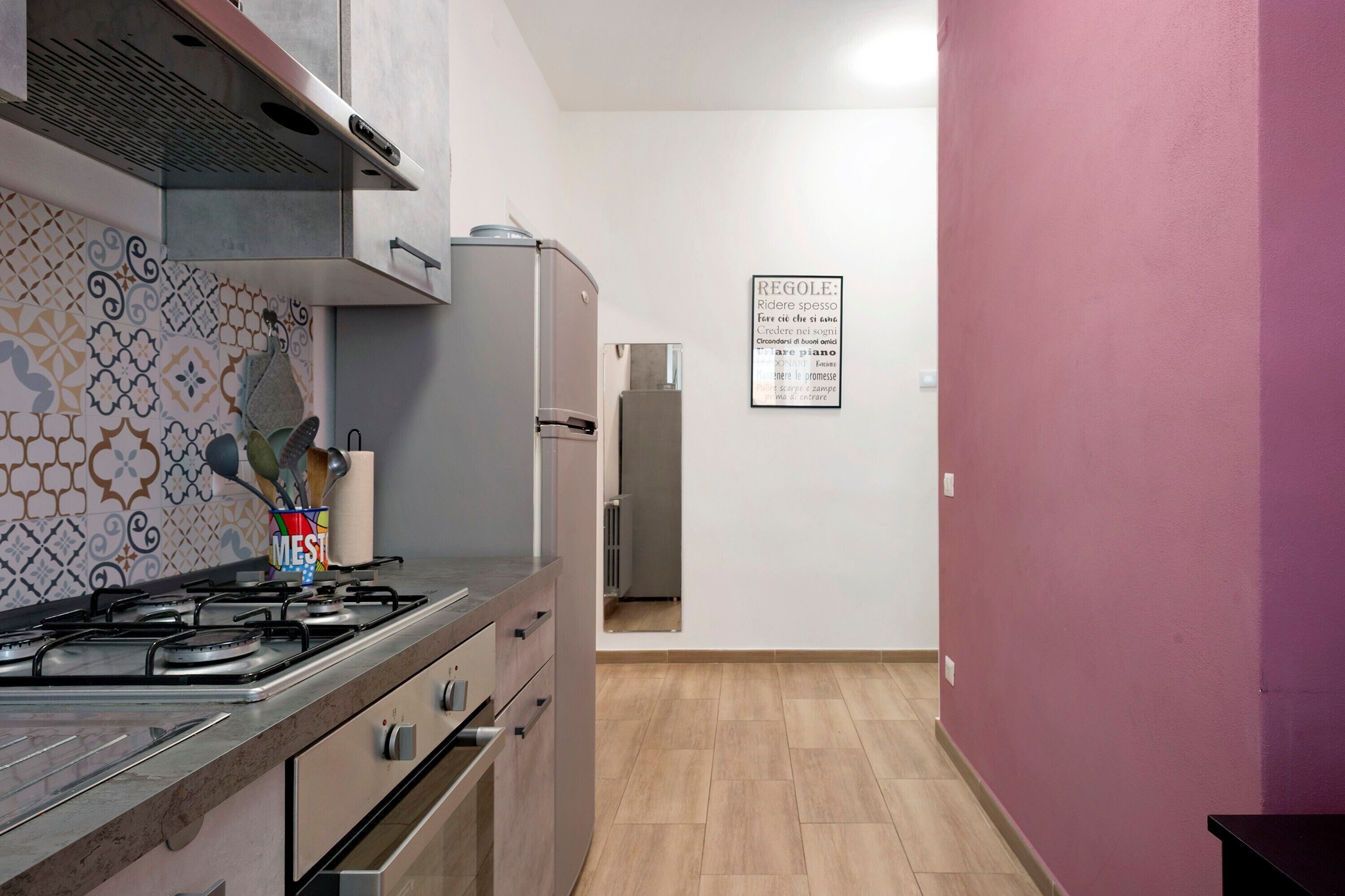Fridge, oven, stovetop, cookware/dishes/utensils