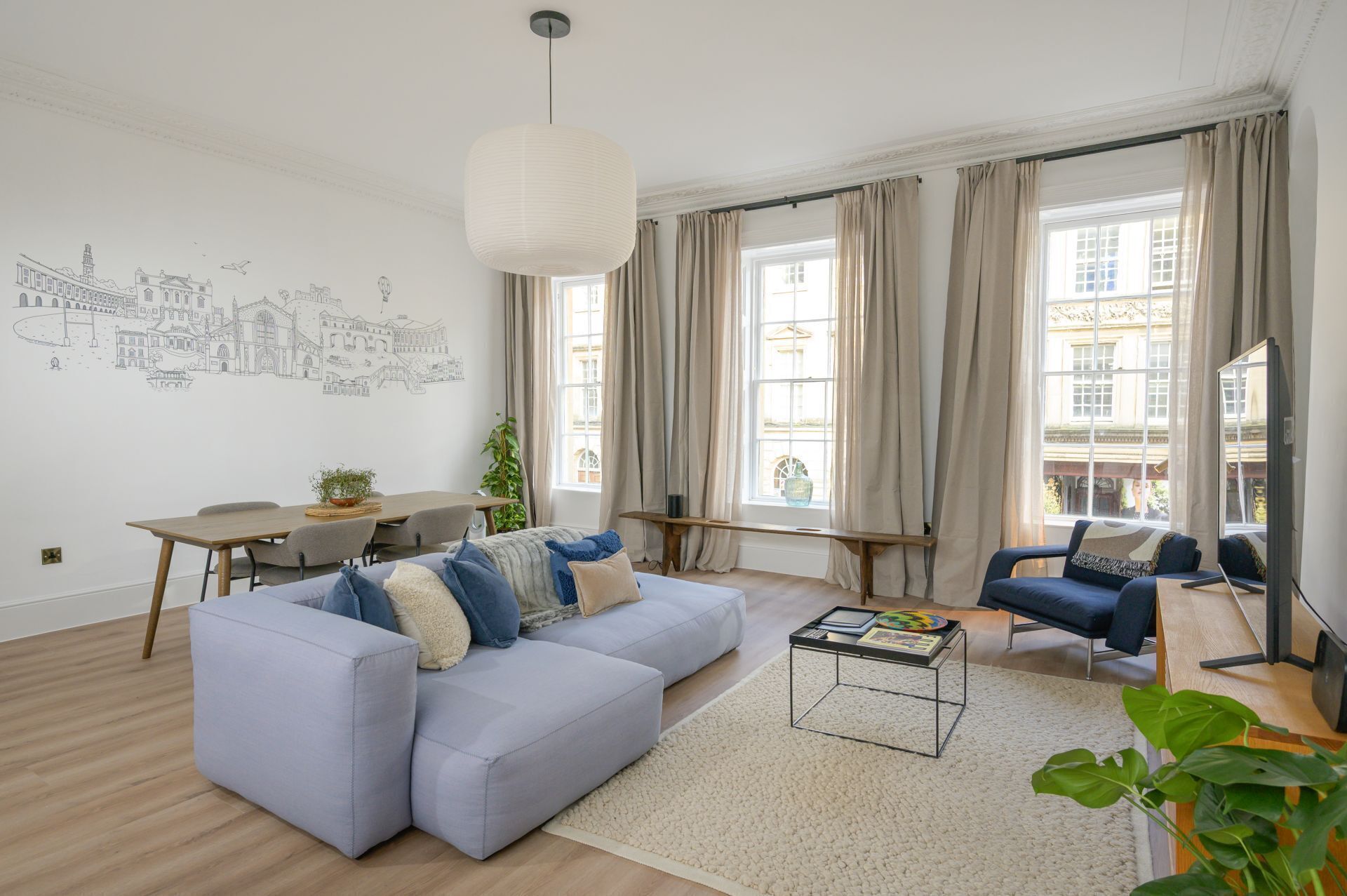 Open plan living room with dining area