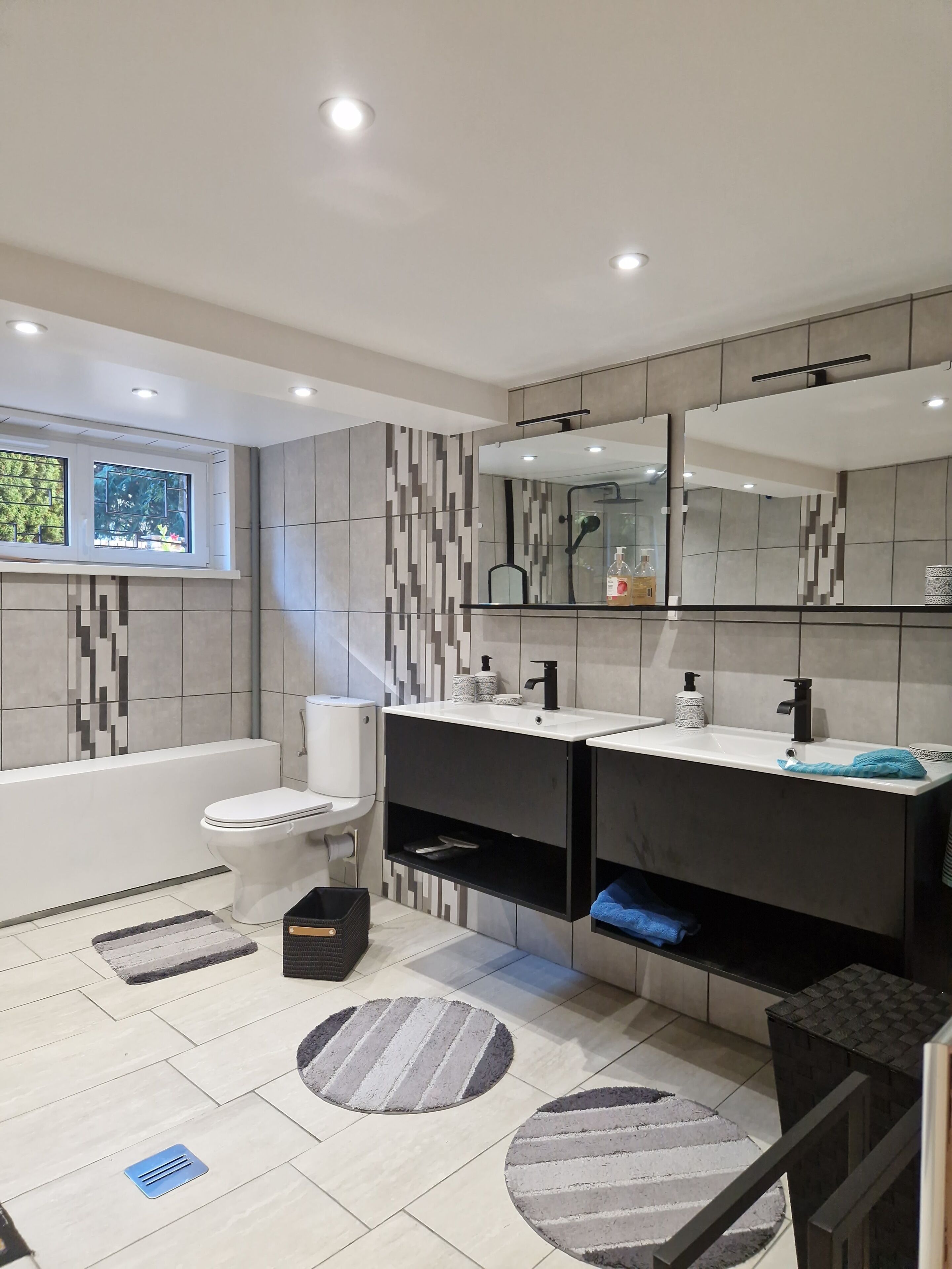 Regadera, secadora de cabello, bidet, toallas 
