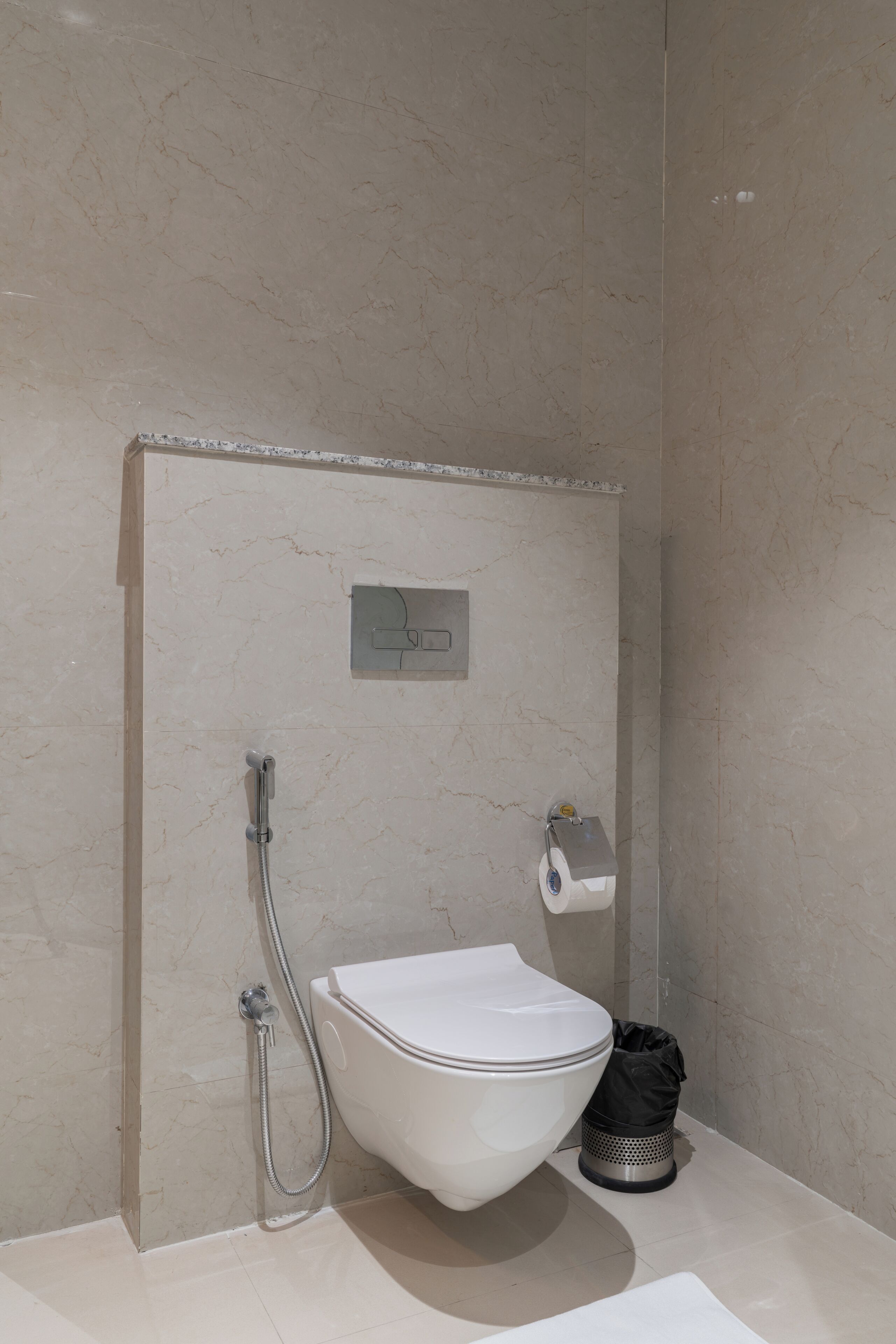 Shower, hair dryer, slippers, towels